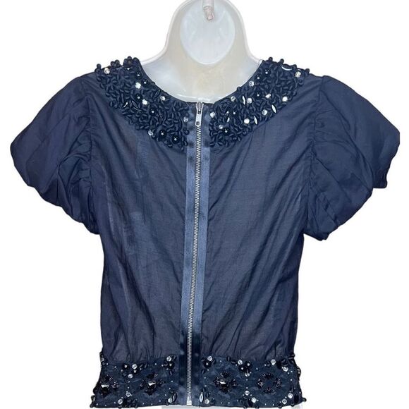 Diane Von Furstenberg 100% Cotton Black Embellished Top NWT Size 6 - Picture 5 of 9